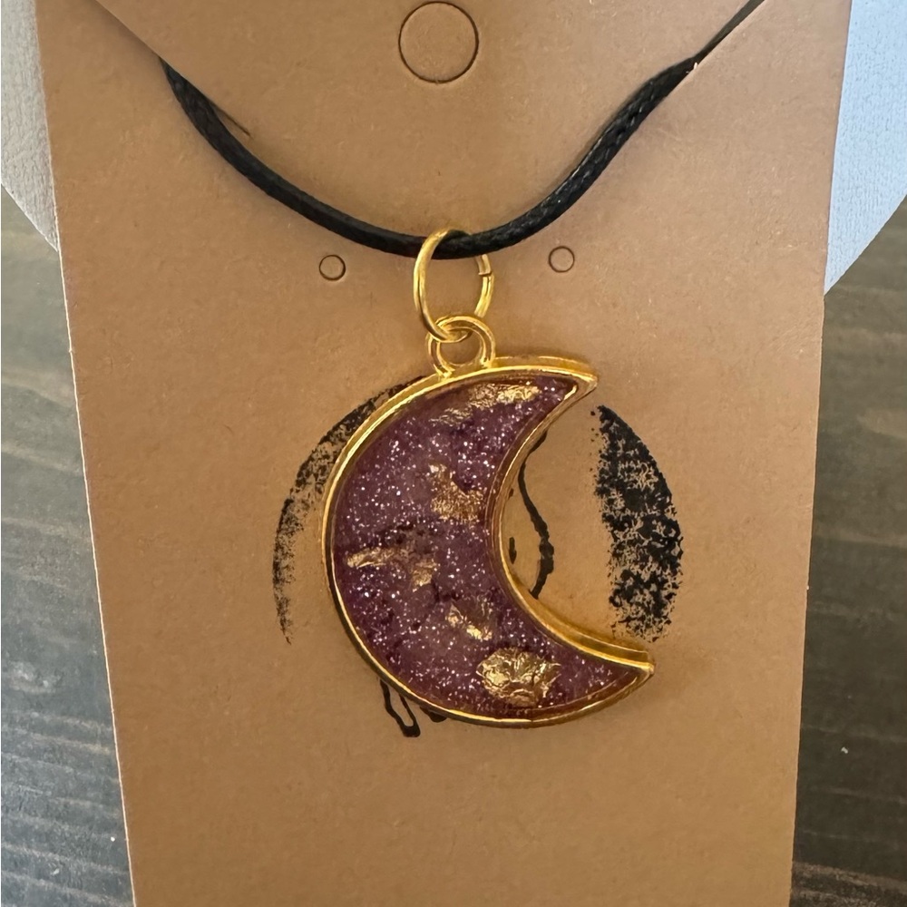 Elegant Gold and Purple Crescent Moon Pendant Necklace - Picture 8 of 8